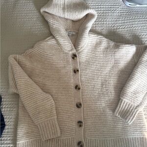 Madewell Cream Hooded Rib-Knit Button Cardigan